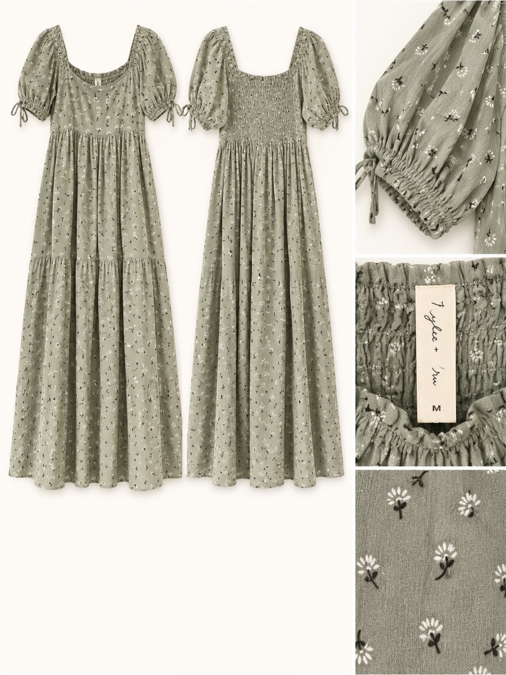 Rylee + Cru Sage Green Floral Puff-Sleeve Maxi Dress